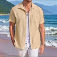 thumbnail image 4 of Camisas Casuales de Corta con Botones para Hombre, con Textura, para Playa y Verano, con Bolsillo Caqui XL, 4 of 7