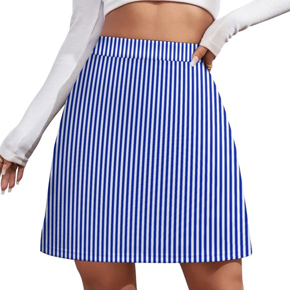 Vintage Nautical Skirt Blue Cross Stripes Retro Mini Skirts Summer High Waist Printed Aesthetic Casual Skirt 2XL 3XL 4XL