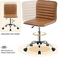 thumbnail image 6 of OWNEN Low Back PU Leather Ribbed Armless Office Chair, Ergonomic Swivel Computer Task Chair with Wheels for Office, Home,Retro Brown,Faux Leather, 6 of 9