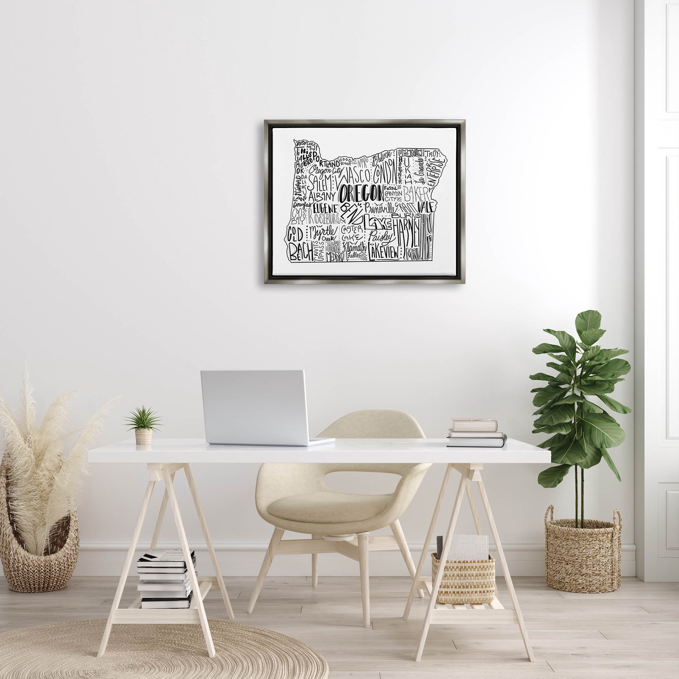 Stupell Industries Oregon State Cities Map Graphic Art Luster Gray Floating Framed Canvas Print Wall Art, Design by The Saturday Evening Post