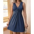thumbnail image 4 of Women'S Twist Front V Neck Tank A Line Dress Ruffle Summer Elegant Sleeveless Club Party Tunic Bodycon Mini Sundress Blue L, 4 of 7