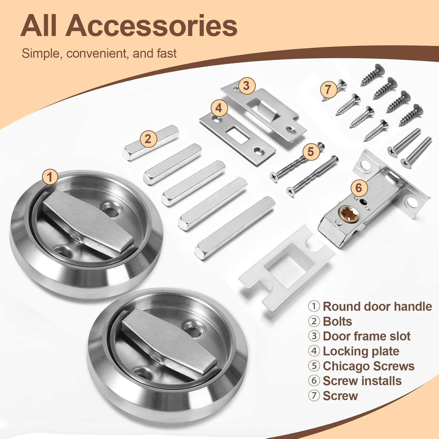 ABCISI Round Recessed Door Lock, Stainless Steel 304 Hidden Recessed Cup Door Handle, Low Profile Door Knob for Privacy Pocket Door, Flat Door Knob, Silver