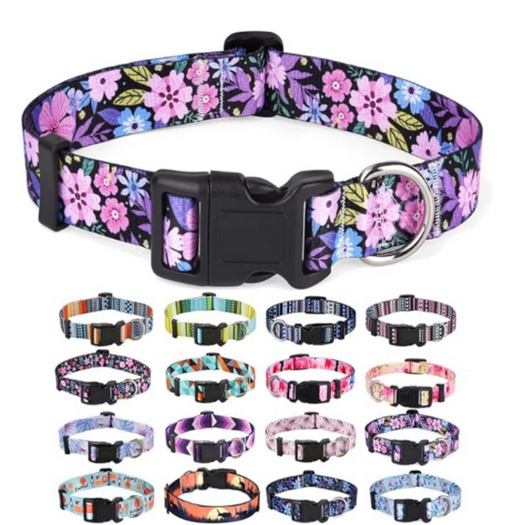 Dog Collar with Bohemia Floral Tribal Geometric Patterns - Soft Ethnic Style Collar Adjustable for Small Medium Large Dogs(Floral Pink,S)