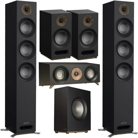 Jamo S 809 5.1 Home Theater Speaker System Bundle with Floorstanding, Bookshelf, Center & Subwoofer – Dolby Atmos Ready, 240W Front Speakers, 10” Sub, Magnetic Grilles