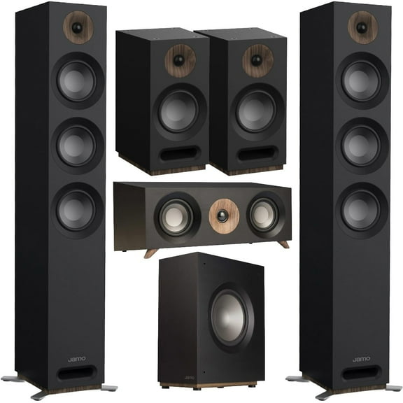 Jamo S 809 5.1 Home Theater Speaker System Bundle with Floorstanding, Bookshelf, Center & Subwoofer – Dolby Atmos Ready, 240W Front Speakers, 10” Sub, Magnetic Grilles