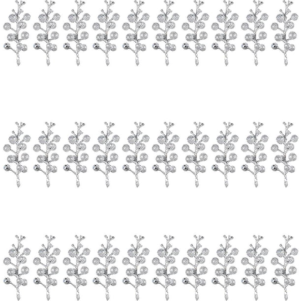 30 piezas de bayas artificiales con purpurina para árbol de Navidad, tallos de bayas artificiales para decoración para fiesta de Navidad