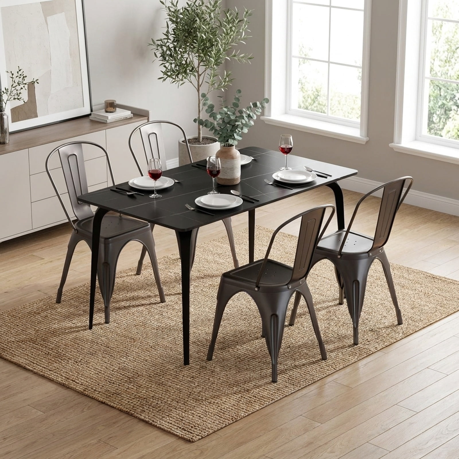 Furnibear Metal Dining Chairs Set of 4 with Removable Backrest for Dining Room Restaurant Living Room-Gun for Kitchen Dining Room Living Room, Gray