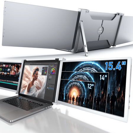 LIMINK Portable Triple Monitor for Laptop 15.4" Triple Screen Extender for 15.6-19" Laptop Monitor Extender Screen,No Driver Required,Silver,Portable Folding Extra Dual Screen for Laptop