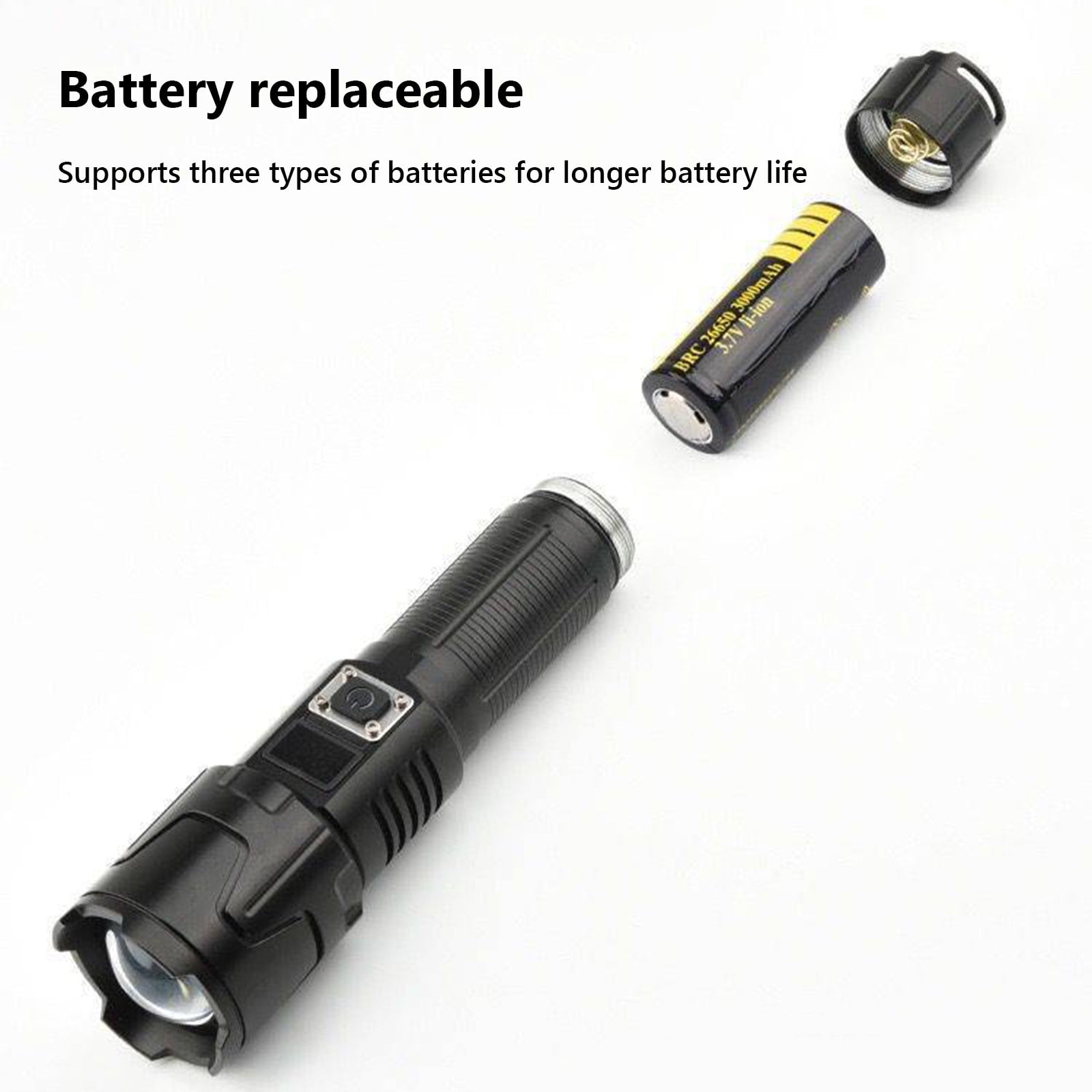 High-Power 100000 Lumens Rechargeable Flashlight with LCD Display, USB Charging, 3 Modes, Waterproof Aluminum Torch for Camping and Emergencies