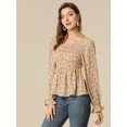thumbnail image 2 of Top De Blusa De Gasa Con Cuello Cuadrado Con Estampado Floral Y Fruncido Hombros Descubiertos Para Mujer Amarillo M, 2 of 6