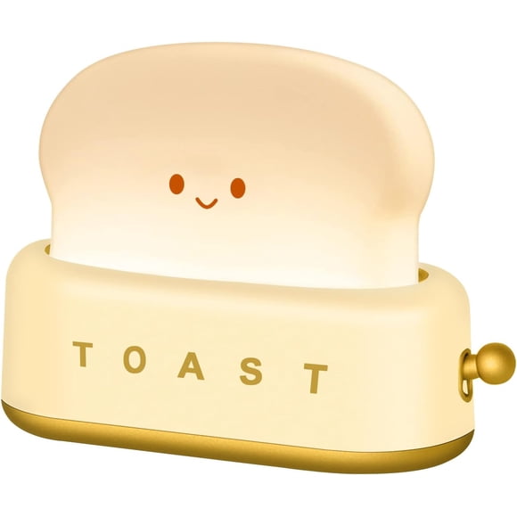 HUGFEGWE Cute Desk Decor Toaster Lamp, Rechargeable Kawaii Accessories Small Lamp LED Night Light for Kids Teen Girls, Room Decor Toast Lamp for Bedroom, Bedside, Living Room Aesthetic AZ824-7059