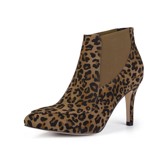 BLISSFUL STEP Women's Pointed Toe Stiletto Heel Chelsea Boots Brown 8