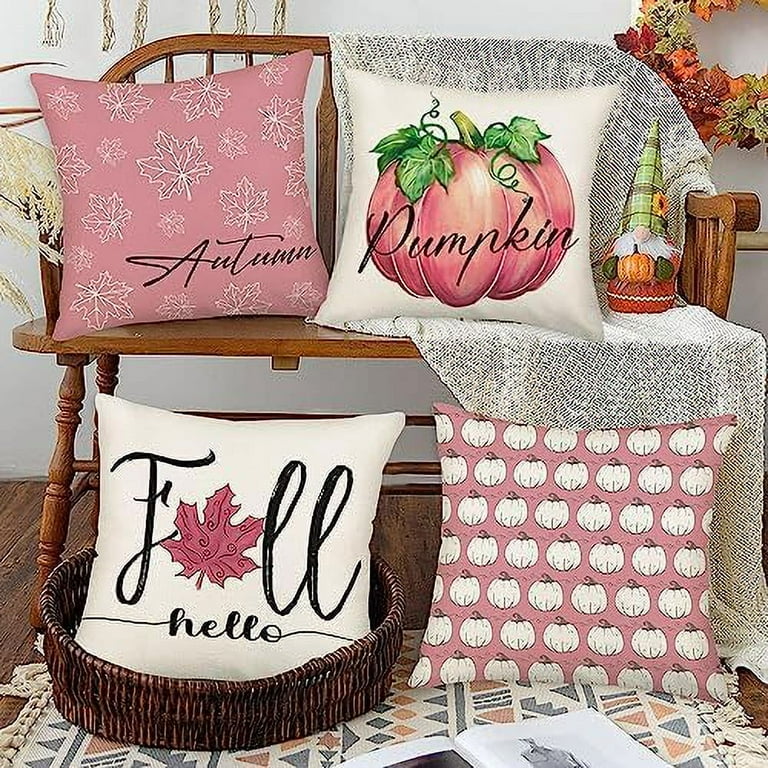 Pumpkins Throw Pillow Covers 24x24 Set of 4 Pumpkin Maple Leaves Watercolor White and Blue Hello Fall Cushion Cases Decorative Couch Pillow Protector Farmhouse Thanksgiving Decor for Sofa Walmart