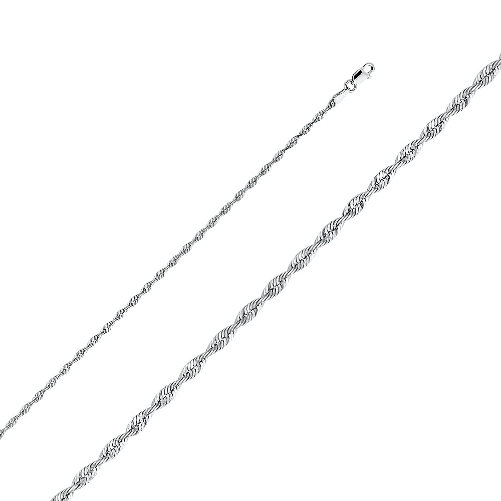 Solid 14k White Gold 2.5MM DiamondCut Rope Chain Necklace 22 Inches