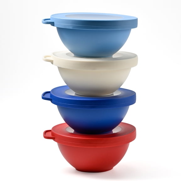 Cook with Color 4-Piece Prep Bowls Set, BPA-Free Plastic Mixing and Snack Bowls, Red White and Blue