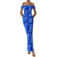 thumbnail image 3 of Vestido PRETTYGARDEN 2025 Verano Hombros Descubiertos Fruncido Azul L, 3 of 5