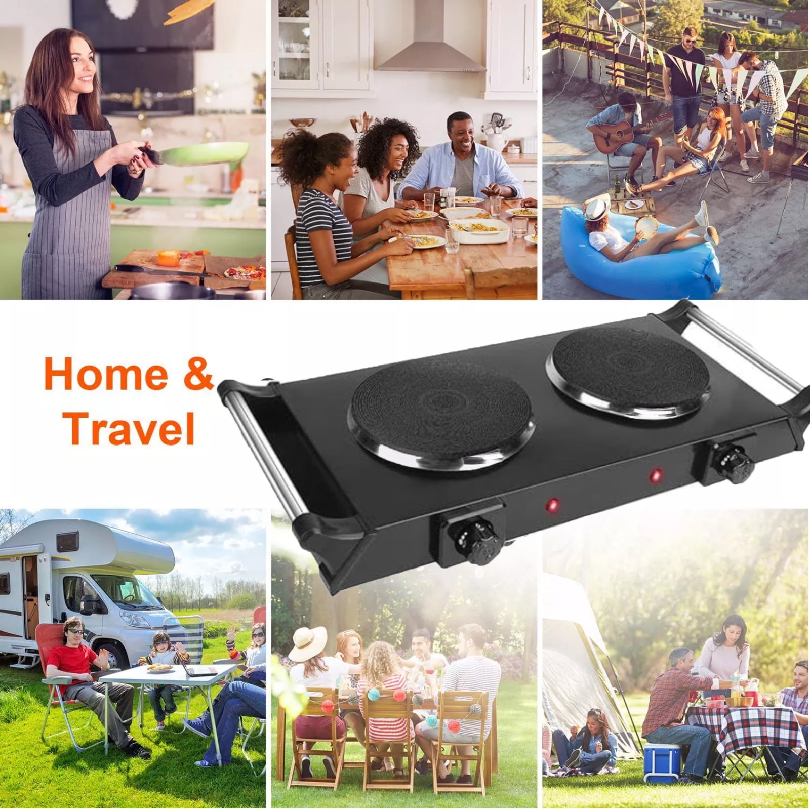 Electric Double Burner,2000W Hot Plate for Cooking,Electric Stove Burner, Dual Coil Portable Stove for Home Dorm Office Kitchen Camping, Electric Cooktop Compatible of All Cookware, Black