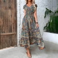 thumbnail image 2 of Xunlbb Summer New Women's Dress Bohemian Style Dress V-neck Floral Print Large Hem Long Dress Short Sleeves Trendy Summer Beach Sundress Plus Size S-XXXL, 2 of 6