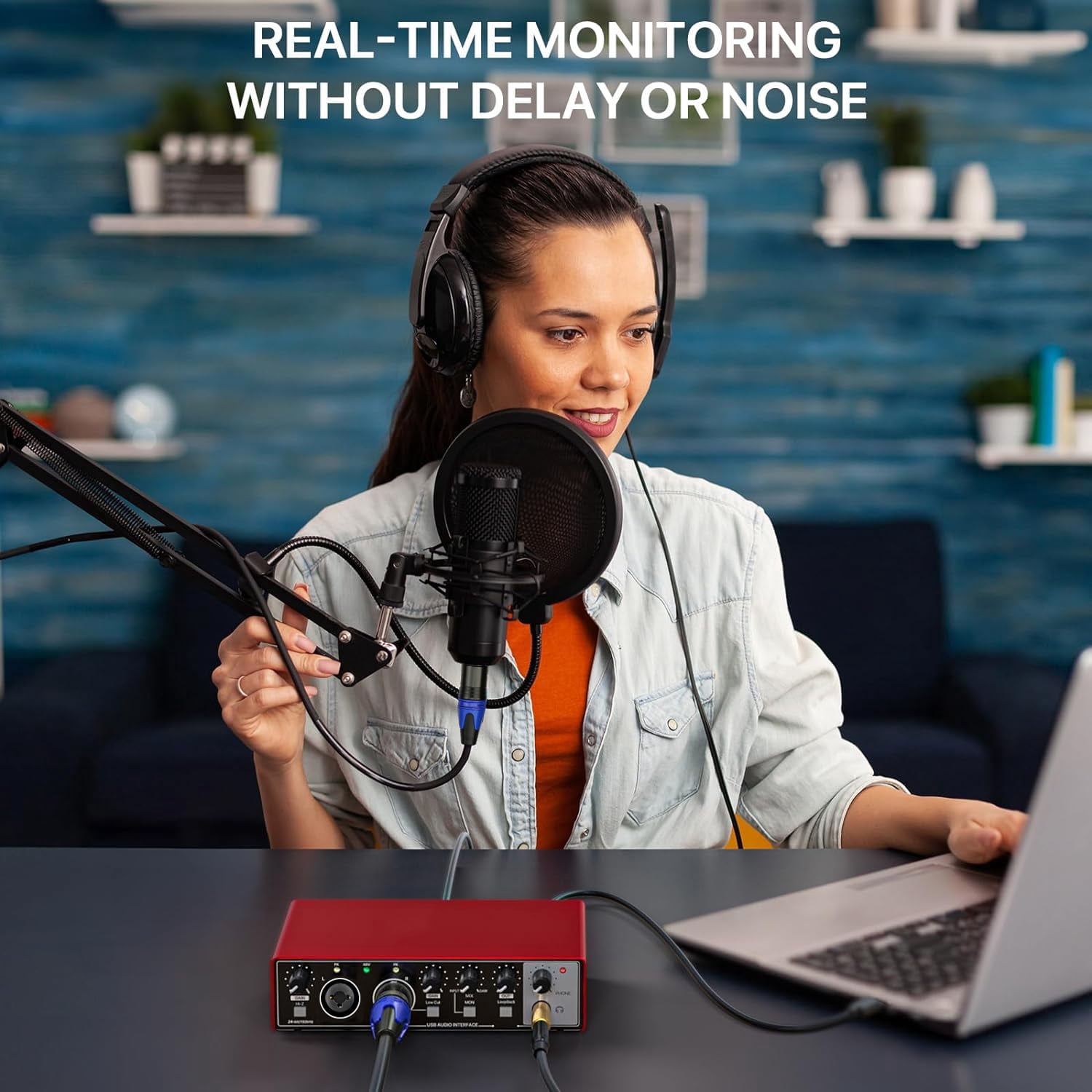 Yunnyp USB Audio Interface 24Bit/192kHz High-Resolution Sound Card for Music Recording, Studio, Guitar, Podcast, Streaming, Compatible with PC and Mac, Metallic Red
