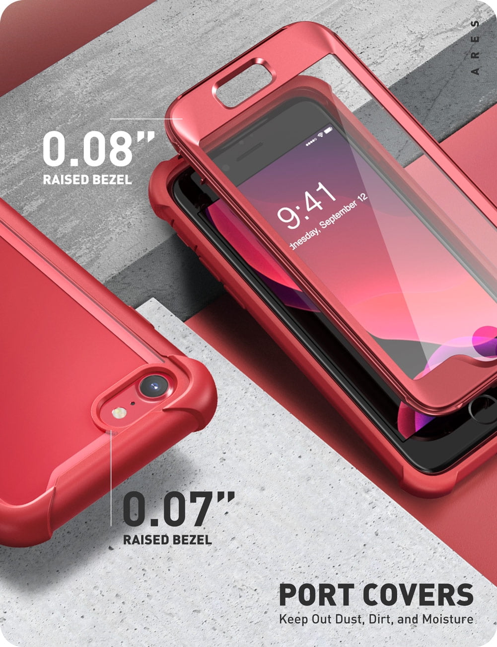 i-Blason Ares Clear Series Designed (Built-in Screen Protector) Full-Body Rugged Clear Bumper Case for iPhone SE 2020/ iPhone 8/ iPhone 7 (Red)