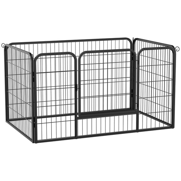 PawHut Heavy Duty Dog Playpen, 4 Panels Pet Playpen Dog Fence, Portable Puppy Exercise Pen, with Door Locking Latch, Outdoor or Indoor Use 27.5" Height