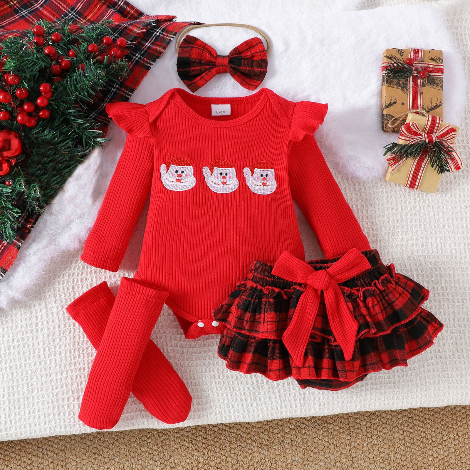 Gaexia Baby Girl Sets 6-9 Months Baby Girl Thanksgiving Outfit Bodysuit+Tutu Skirt+Headband Clothes Set Christmas Clothes,Z01-Red,6-9 Months