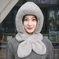 thumbnail image 3 of comerut Women Winter Hat with Integrated Scarf Thick Warm Faux Rabbit Fur Solid Color Full Protection Outdoor Cycling Travel Cold Weather Cap, 3 of 8