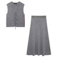 thumbnail image 3 of HH TRAF 2024 Trajes de chaleco de moda de verano para mujer Tejido con cuello en V Cárdigan corto ajustado Top + Elegante ropa de calle Chic Falda midi para mujer, 3 of 5