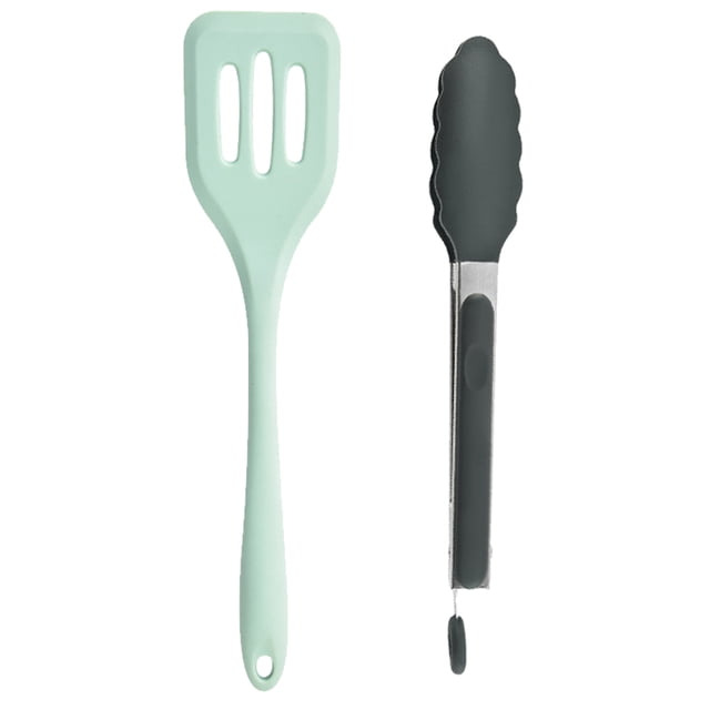 Juego de utensilios de cocina de silicona - El juego de herramientas de cocina incluye espátula de drenaje y clips para alimentos - 2 piezas
