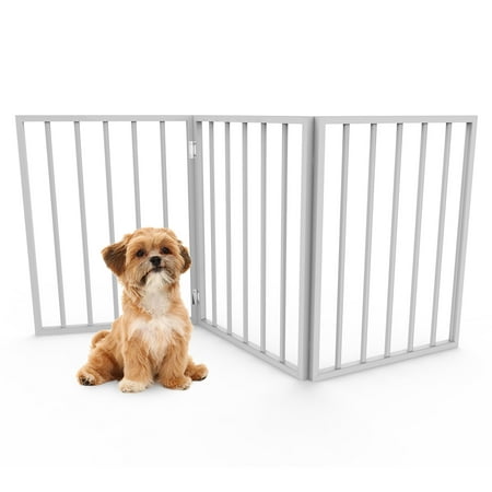 Foldable, Free-Standing Wooden Pet Gate- Light Weight, Indoor Barrier for Small Dogs / Cats by PETMAKER- White, 24 Inch Step Over Doorway