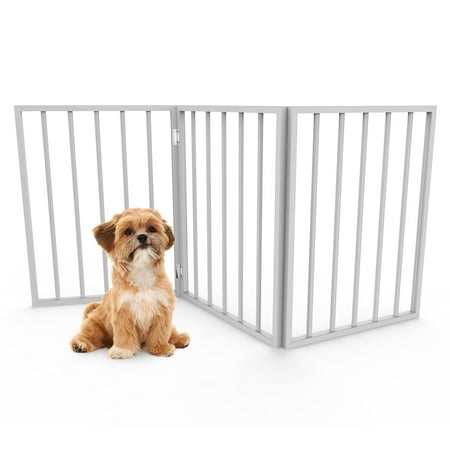 Dog Cat Gate - Foldable, Free-Standing Wooden Pet Gate- Light Weight, Indoor Barrier for Small Dogs / Cats by PETMAKER- White, 24 Inch Step Over Doorway Fence