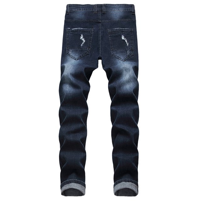 PEASKJP Mens Jeans Relaxed Fit Mens Ripped Jeans,Distressed Destroyed Slim Fit Straight Leg Denim Pant with Holes (Dark Blue,XXL)