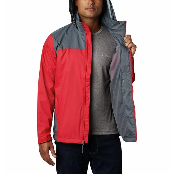 Columbia Men's Glennaker Lake Front-Zip Rain Jacket with Hideaway Hood, Mountain Red/Graphite, Medium