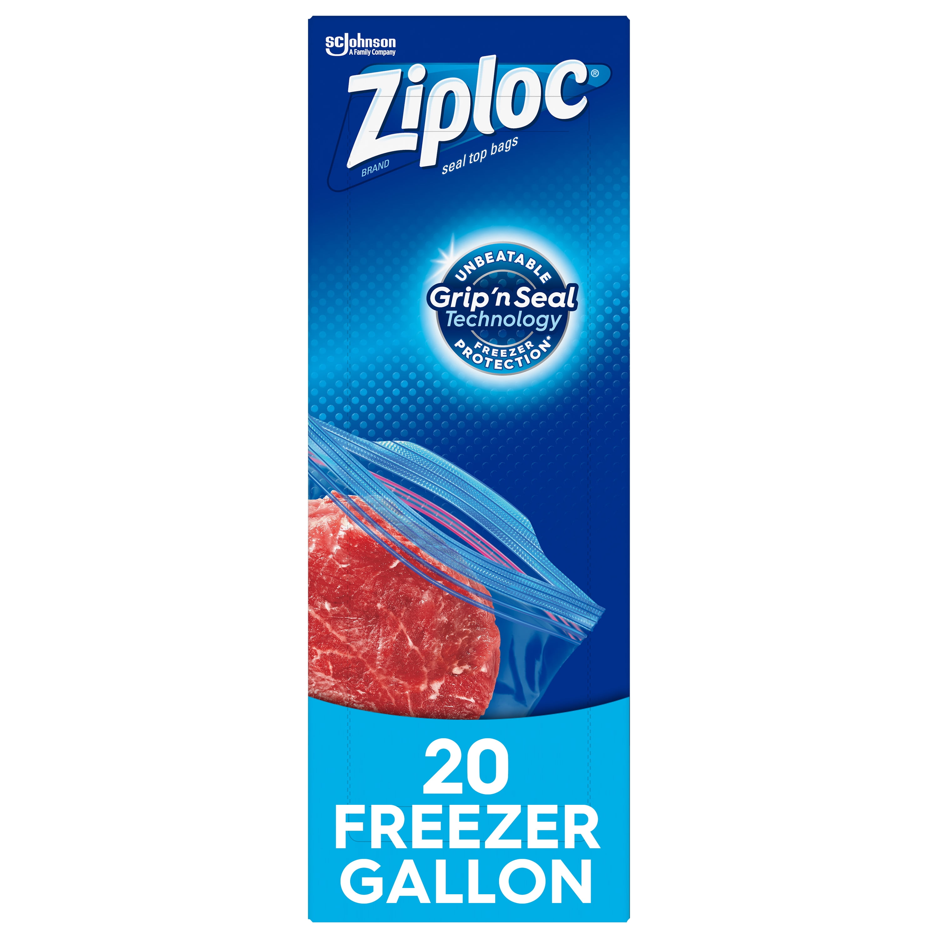 Ziploc Brand Freezer Gallon Bags with Grip 'n Seal Technology, 20 Count