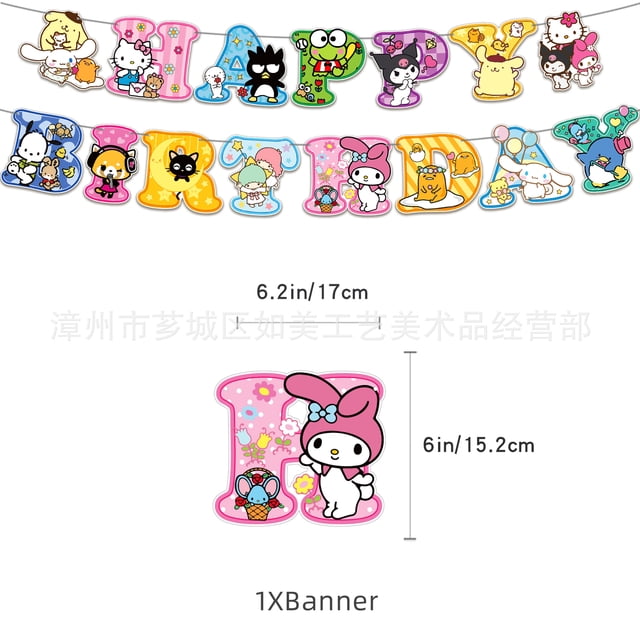 Serie Sanrio Hello Kitty Fiesta de cumpleaños Lindo Kulomi Cubiertos Plato Desechable Banner Topper Bandera Colgante Globos Set Cumpleaños