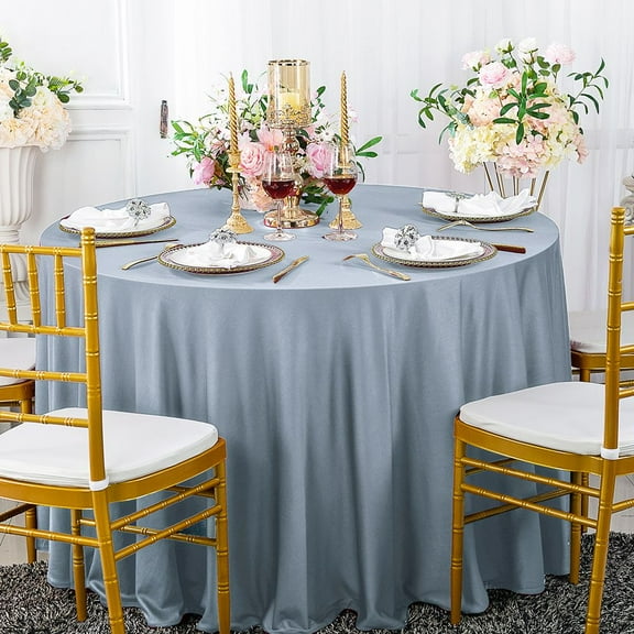 Wedding Linens Inc. 132" Round Scuba Wrinkle Free Polyester Table Cover Linen Tablecloth - Dusty Blue