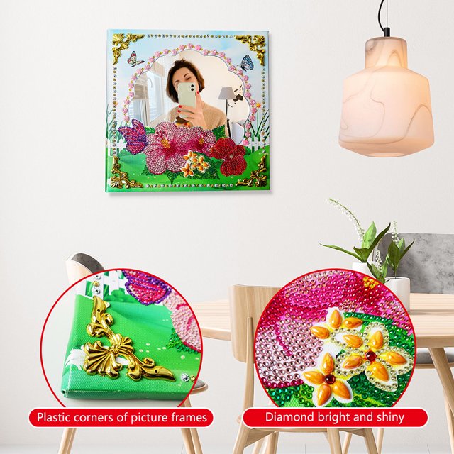 Cuadros Decorativos Espejo de maquillaje con pintura de diamantes de flores bricolaje mosaico Ehuebsd de diamantes de imitación artesanal espejos compactos ultrafinos regalo de decoración del hogar hec