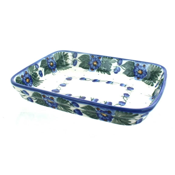 Blue Rose Polish Pottery Forget Me Not Medium Rectangular Baker