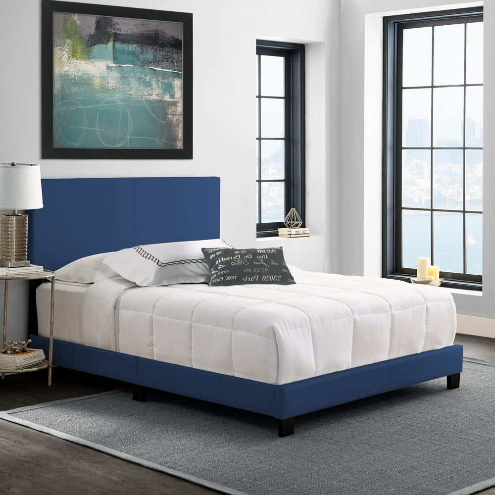 Premier Sutton Upholstered Faux Leather Platform Bed Frame, Queen, Blue