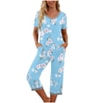 thumbnail image 2 of Tnhcen Women's Cotton Pajamas Sets Short Sleeve Tops Capri Pants Sleepwear Loungewear with Pockets Homewear Set S-2XL, 2 of 7