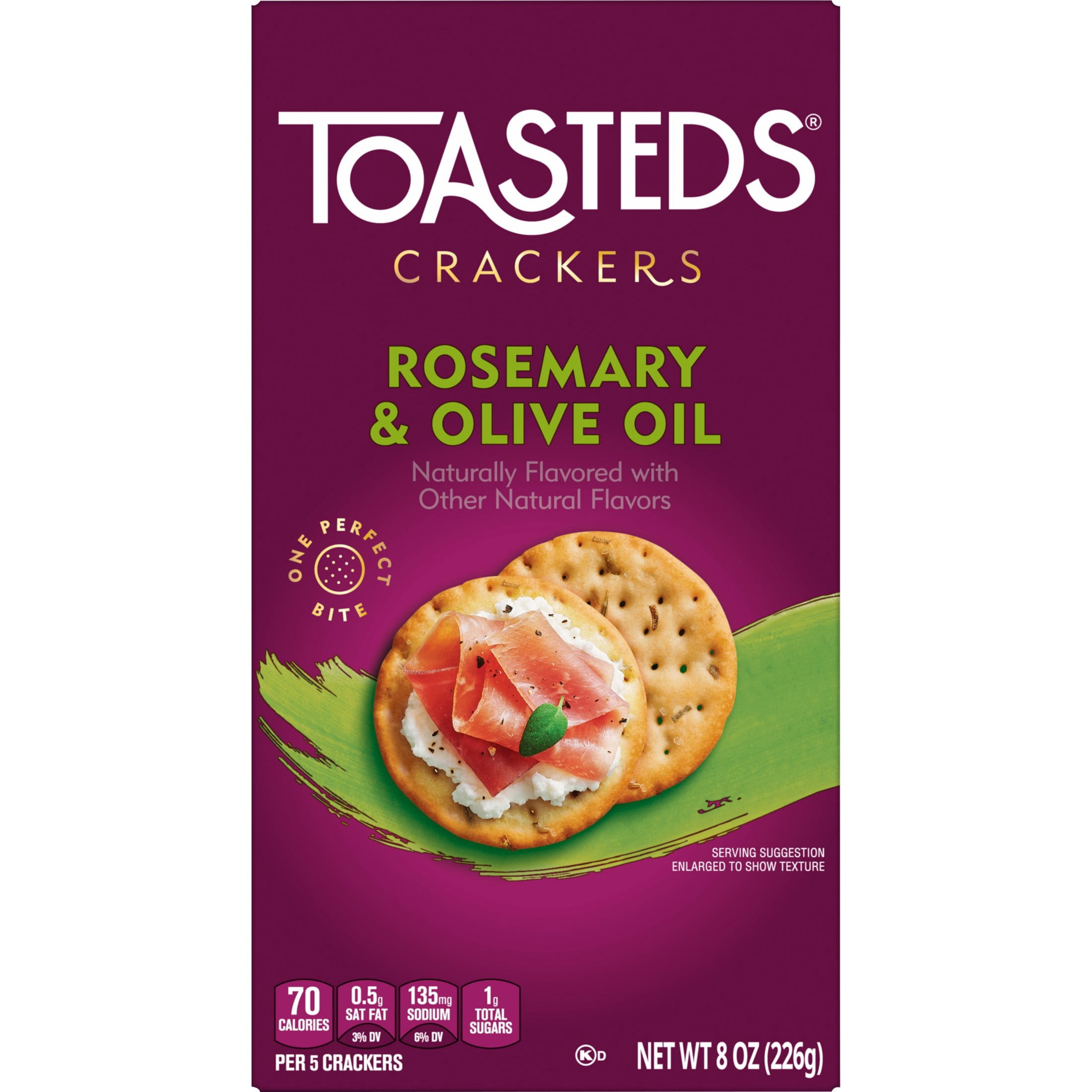 (4 pack) Toasteds Rosemary and Olive Oil Crackers, Party Snacks, 8 oz