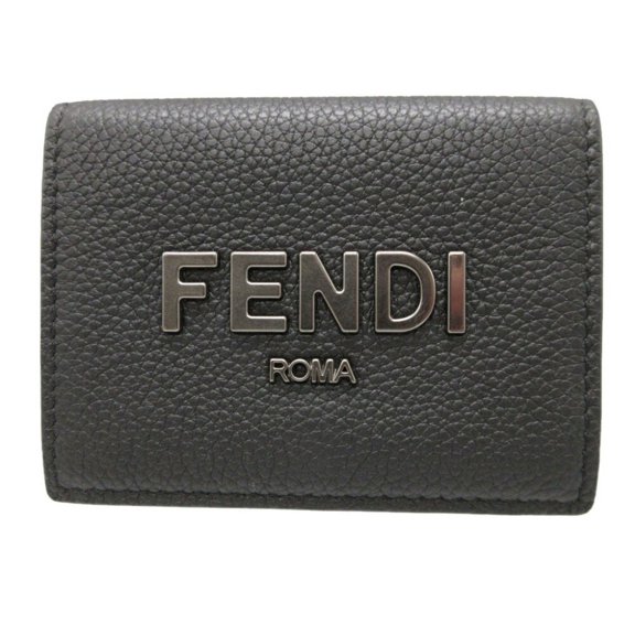 Pre-Owned Fendi 7M0280 Signature Leather Black Compact Wallet Tri-fold 1266-8FENDI
