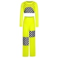 thumbnail image 3 of vastwit Kids Girls Hip Hop Street Dance Outfit Jazz Performance Crop Top Vest Checkered Mesh Jogger Pants Set Fluorescent Green 8, 3 of 5
