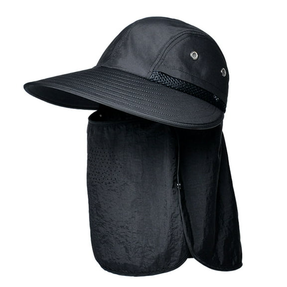 1 Hat Men's summer Sunscreen Fisherman's hat large brim with Face mask shawl sun hat Sun visor - black