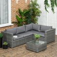 thumbnail image 2 of Outsunny 3 Pieces Garden Rattan Furniture Set with Cushions, Grey, 2 of 10