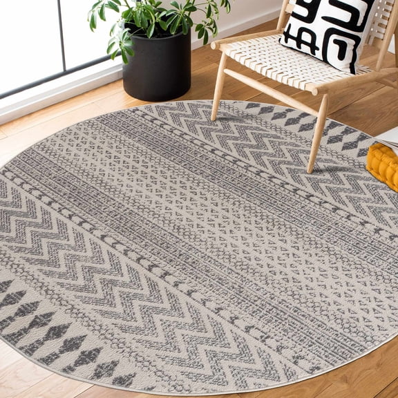 Hauteloom Tigris Living Room, Bedroom Area Rug - Traditional - Gray, Ivory - 5'3" Round