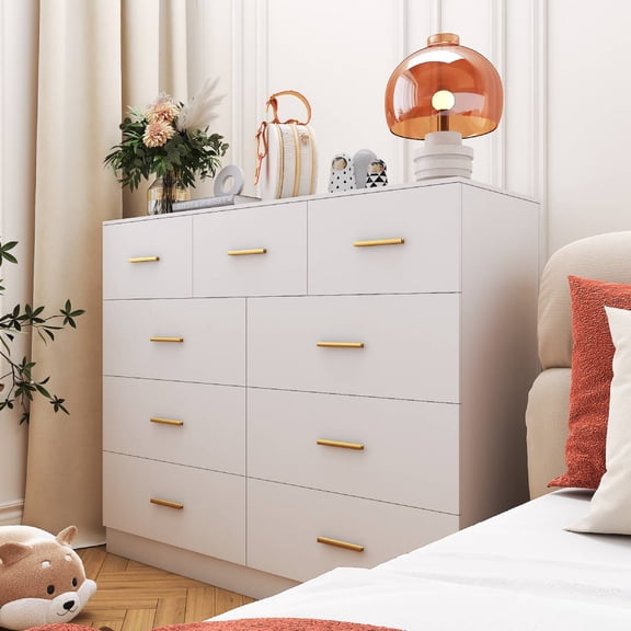 UBesGoo 9 Drawer Wood Dresser for Bedroom, Chest of Drawers, Storage Organization Unit for Clothing, White