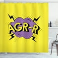 thumbnail image 1 of AGR-R Shower Curtain, Comic Book Style Expressive Lettering on Dotted Backdrop and Lightning Motifs, Fabric Bathroom Set with Hooks, 69W X 70L Inches, Purple and Yellow, by Ambesonne, 1 of 3
