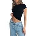 thumbnail image 4 of Fortune Women Short Sleeve Crop Top Solid Color Slim Fit Tee Shirt Basic Cropped Skinny Tops, 4 of 9