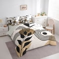 thumbnail image 2 of Castle Fairy Minimalist Leaf Bedding Comforter Set 7-Piece for Adults, Geometric Art King Bedding Sets for Bedroom, Black Beige,Grey Reversible, 2 of 7